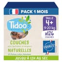 Tidoo - Luiers maat 4+ 9-20 kg - Milieuvriendelijke en duurzame babyluiers - Wegwerpverzorging met natuurlijke samenstelling - Milieuvriendelijk en gevoelig - Set van 3 x 42 artikelen